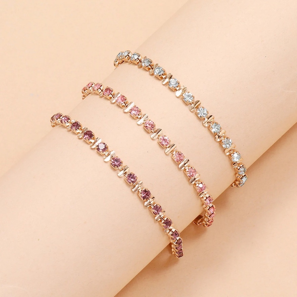 Set of 3 CZ Tennis Anklet, Ice Blue CZ Anklet, Rose Tennis Anklet, Violet Anklet
